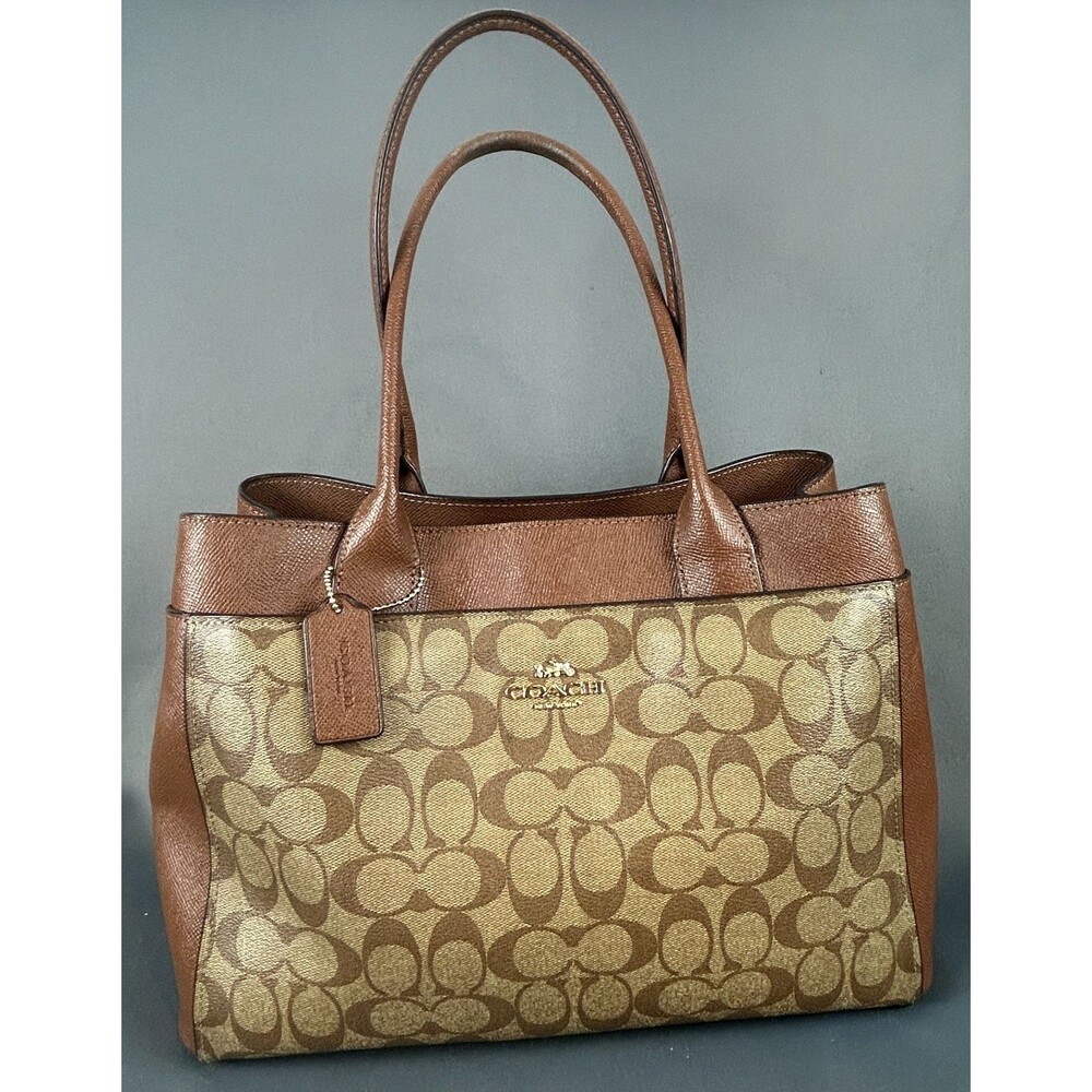 COACH Casey F31475 Tote Bag Purse Crossgrain Leather Large Brown Logo Print